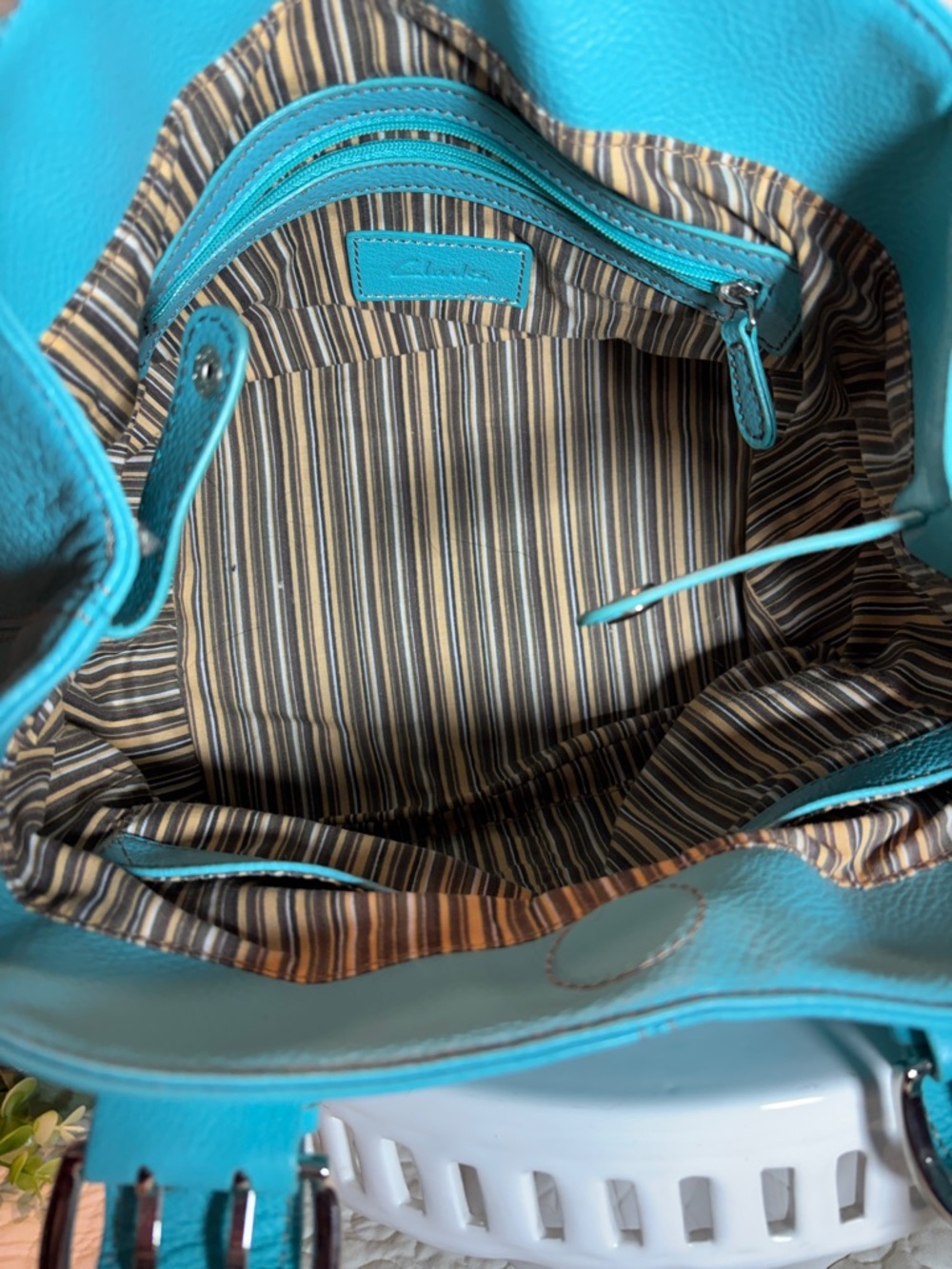 Clarks Turquoise Leather Mini Satchel - Picture 6 of 9